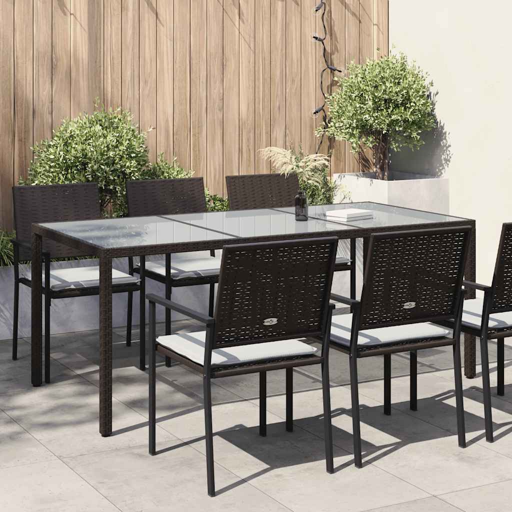 havebord 190x90x75 cm hærdet glas og polyrattan brun