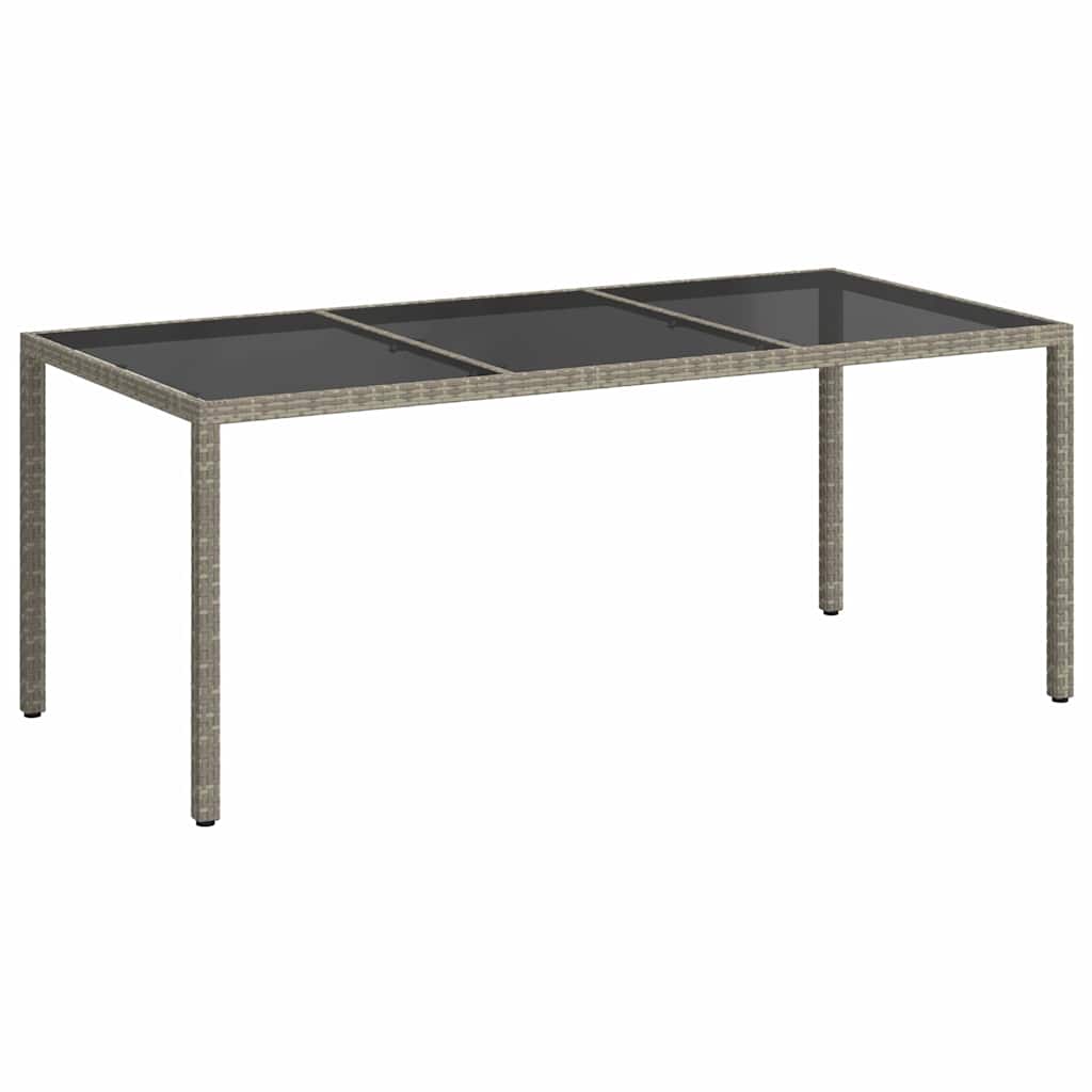 havebord 190x90x75 cm hærdet glas og polyrattan grå