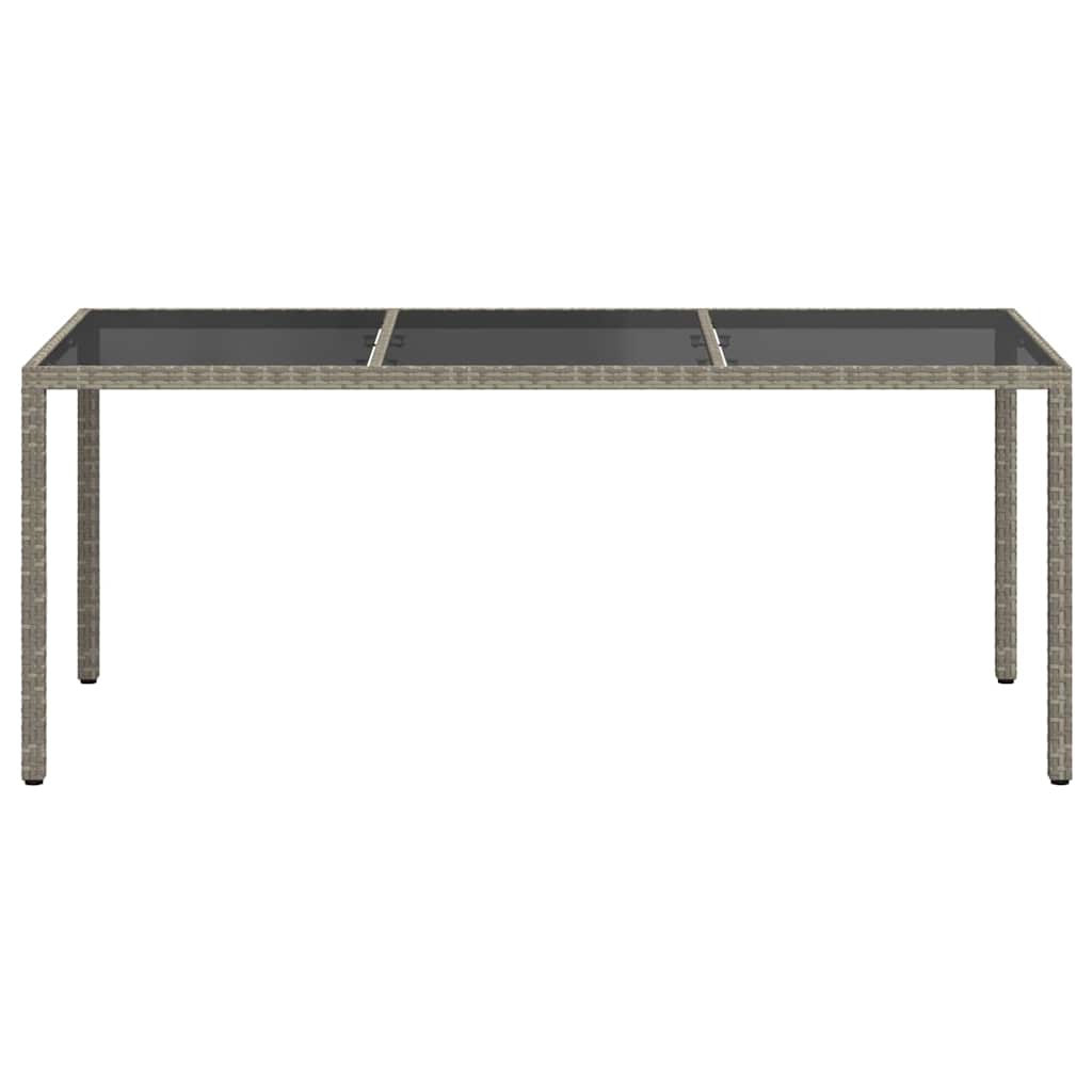 havebord 190x90x75 cm hærdet glas og polyrattan grå