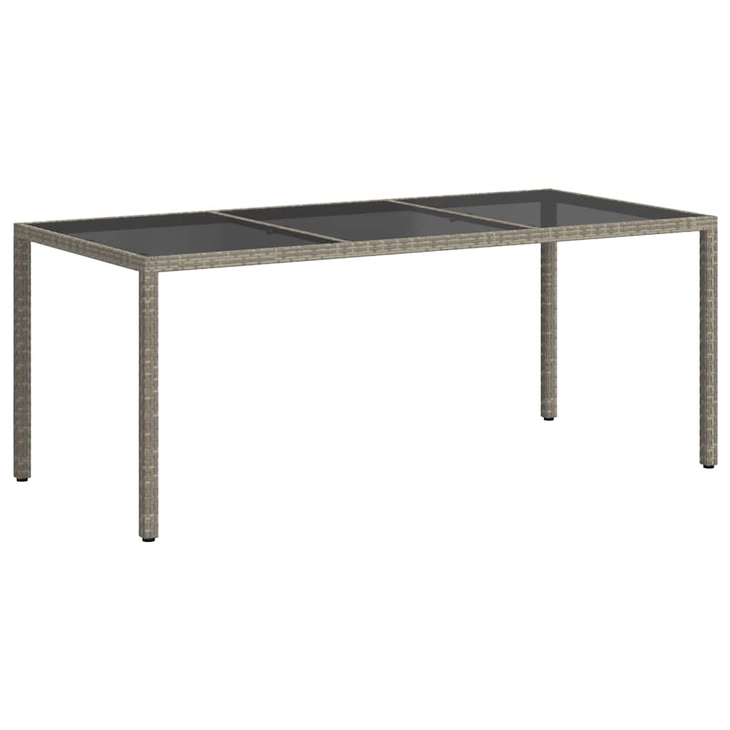 havebord 190x90x75 cm hærdet glas og polyrattan grå