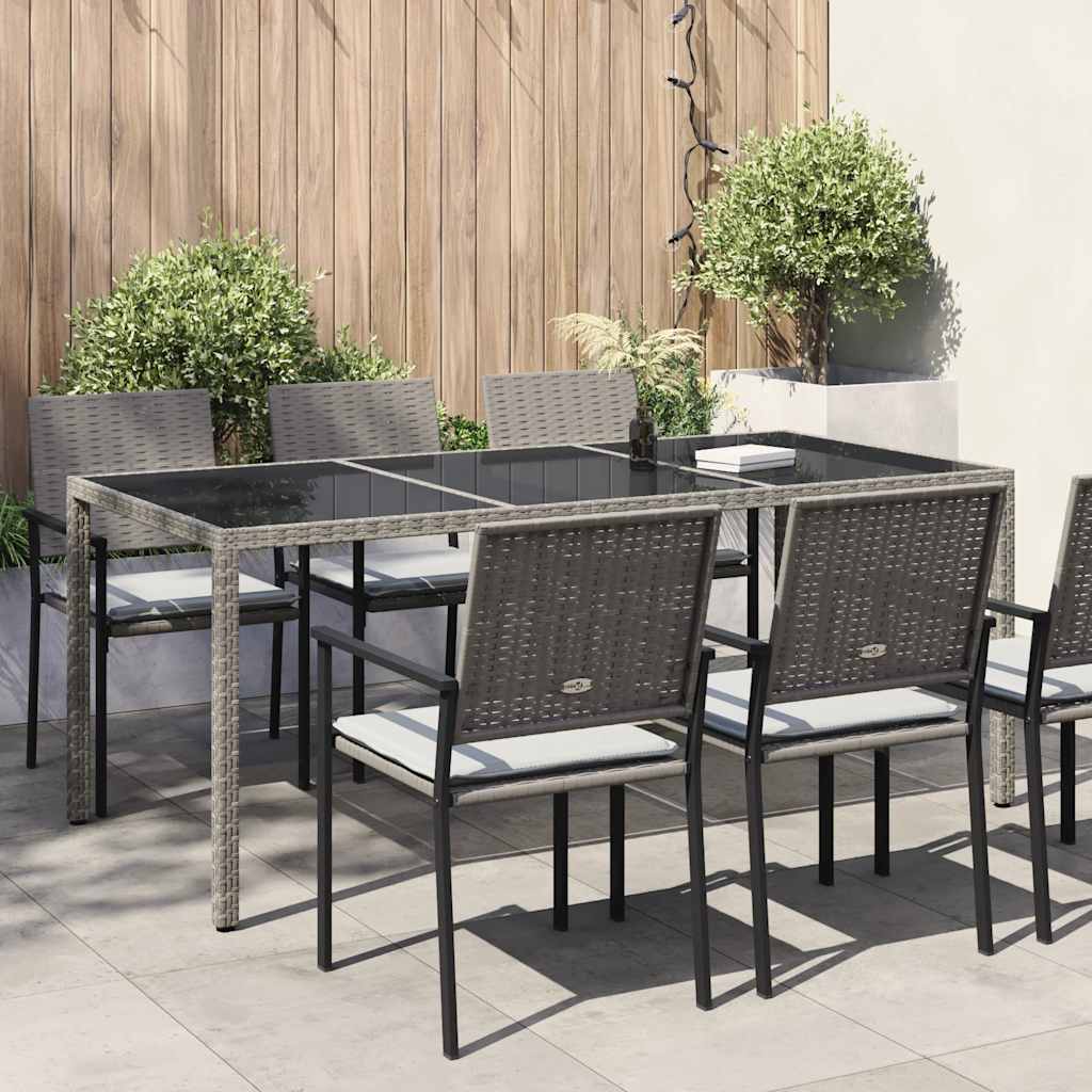 havebord 190x90x75 cm hærdet glas og polyrattan grå