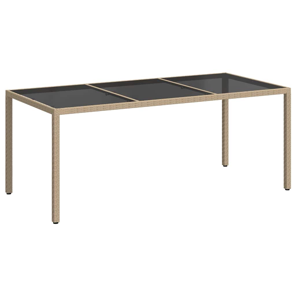 havebord 190x90x75 cm hærdet glas og polyrattan beige