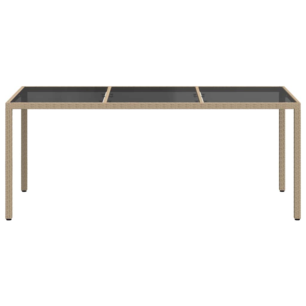 havebord 190x90x75 cm hærdet glas og polyrattan beige
