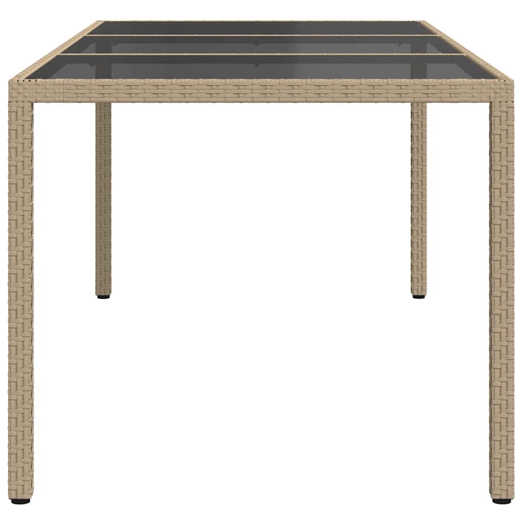 havebord 190x90x75 cm hærdet glas og polyrattan beige