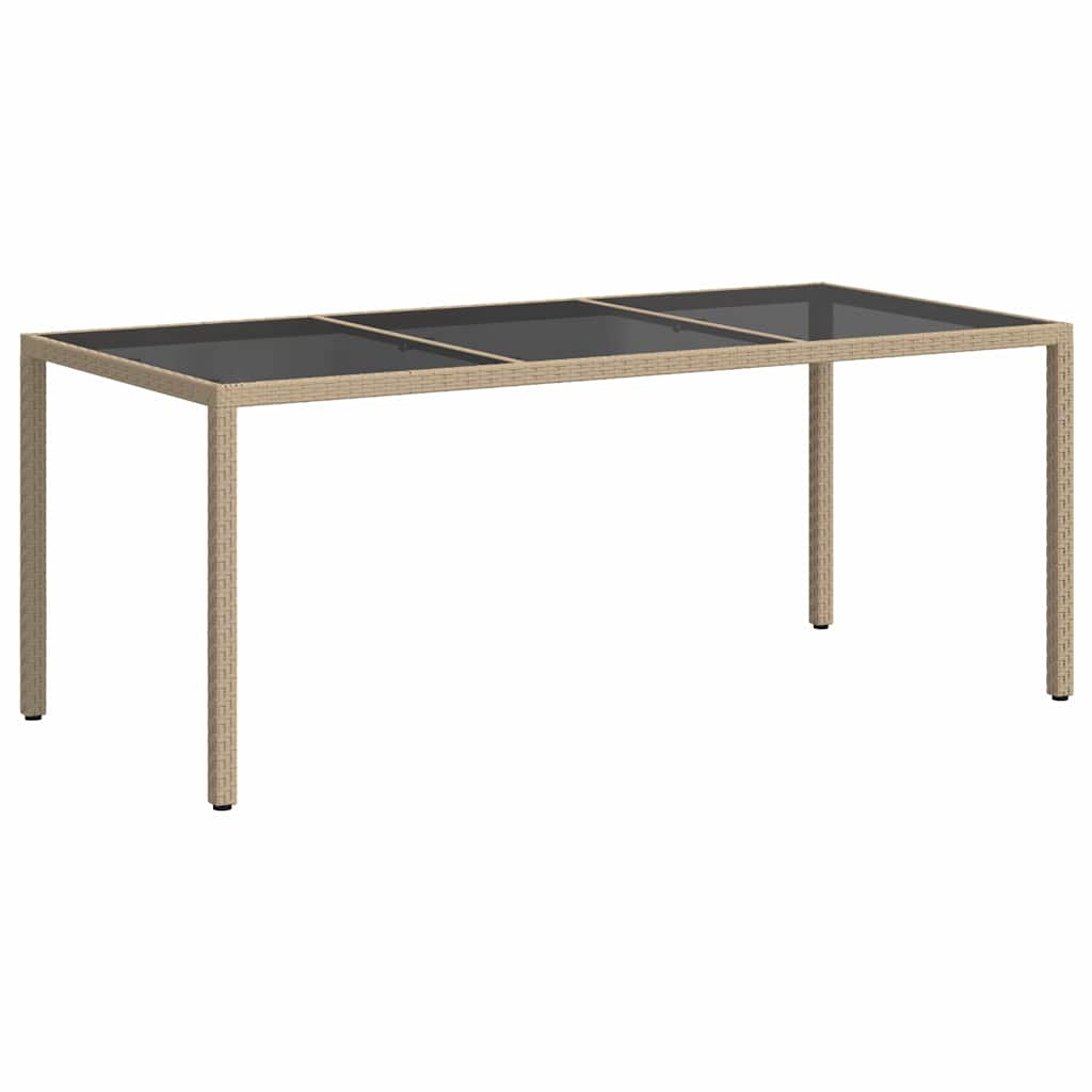 havebord 190x90x75 cm hærdet glas og polyrattan beige