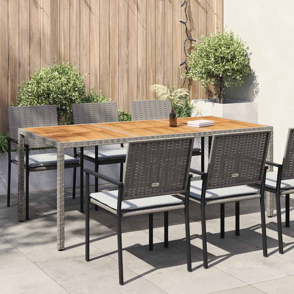 havebord 190x90x75 cm polyrattan og akacietræ grå