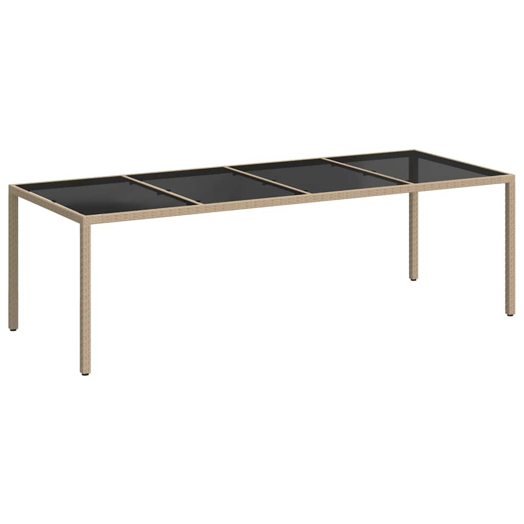 havebord 250x100x75 cm hærdet glas og polyrattan beige