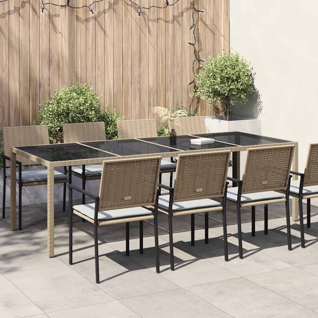 havebord 250x100x75 cm hærdet glas og polyrattan beige