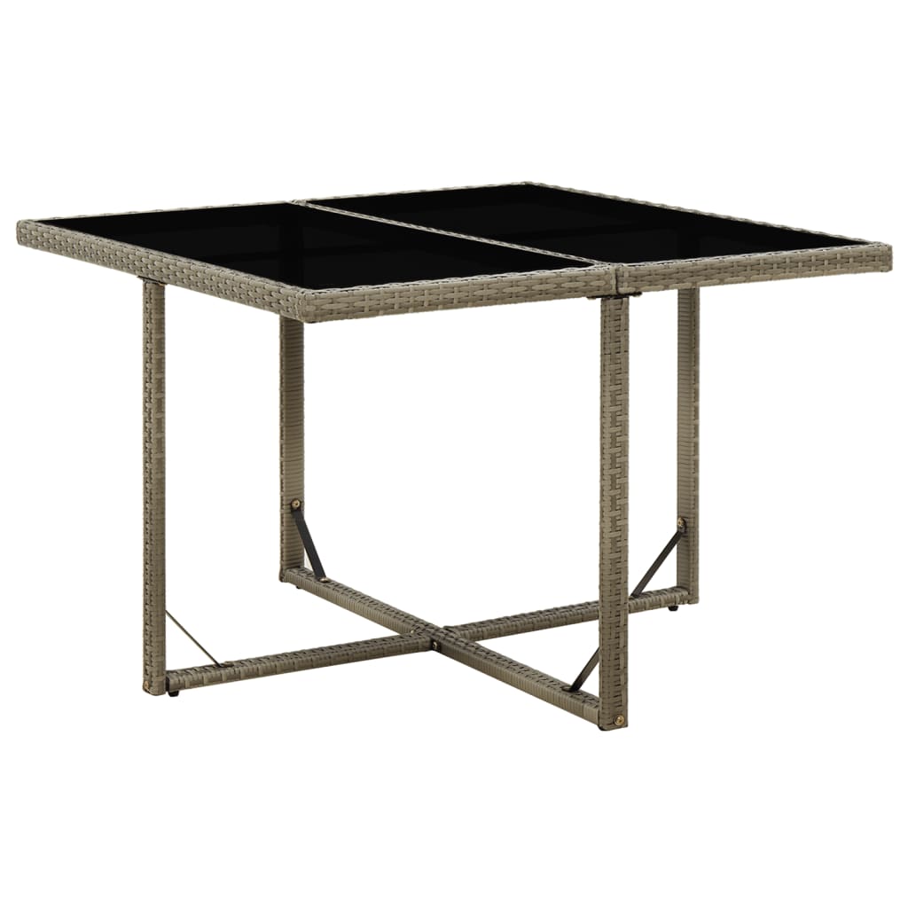 havebord 109x107x74 cm polyrattan og glas grå