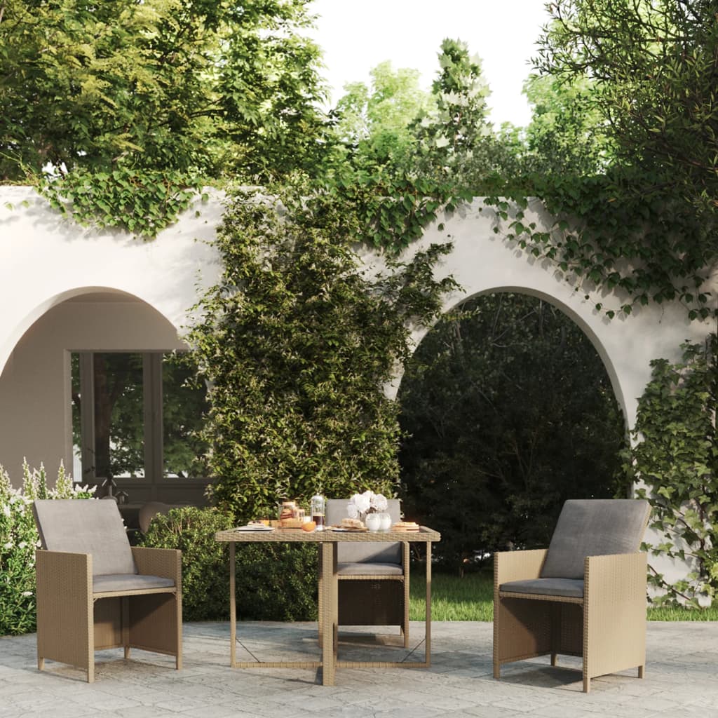 havebord 109x107x74 cm polyrattan og glas beige