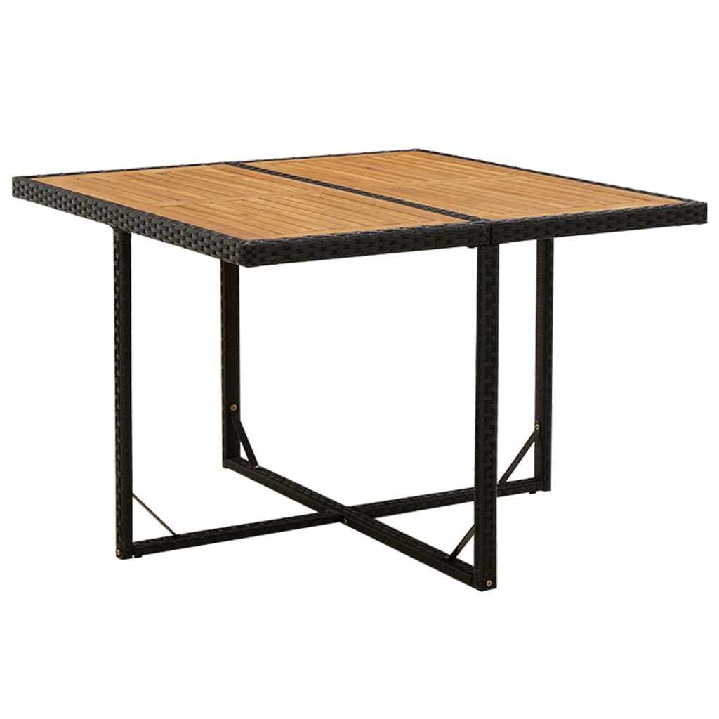 havebord 109x107x74 cm polyrattan og massivt akacietræ sort