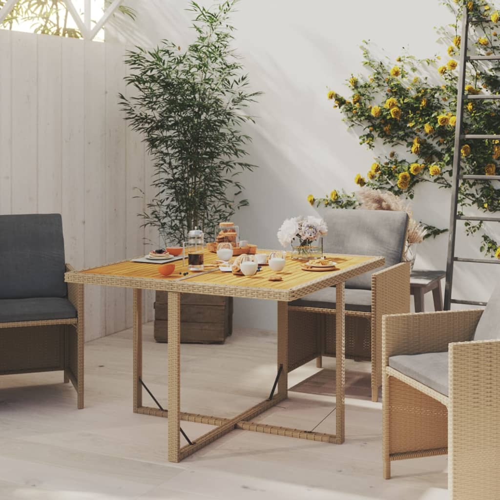 havebord 109x107x74 cm polyrattan og massivt akacietræ beige