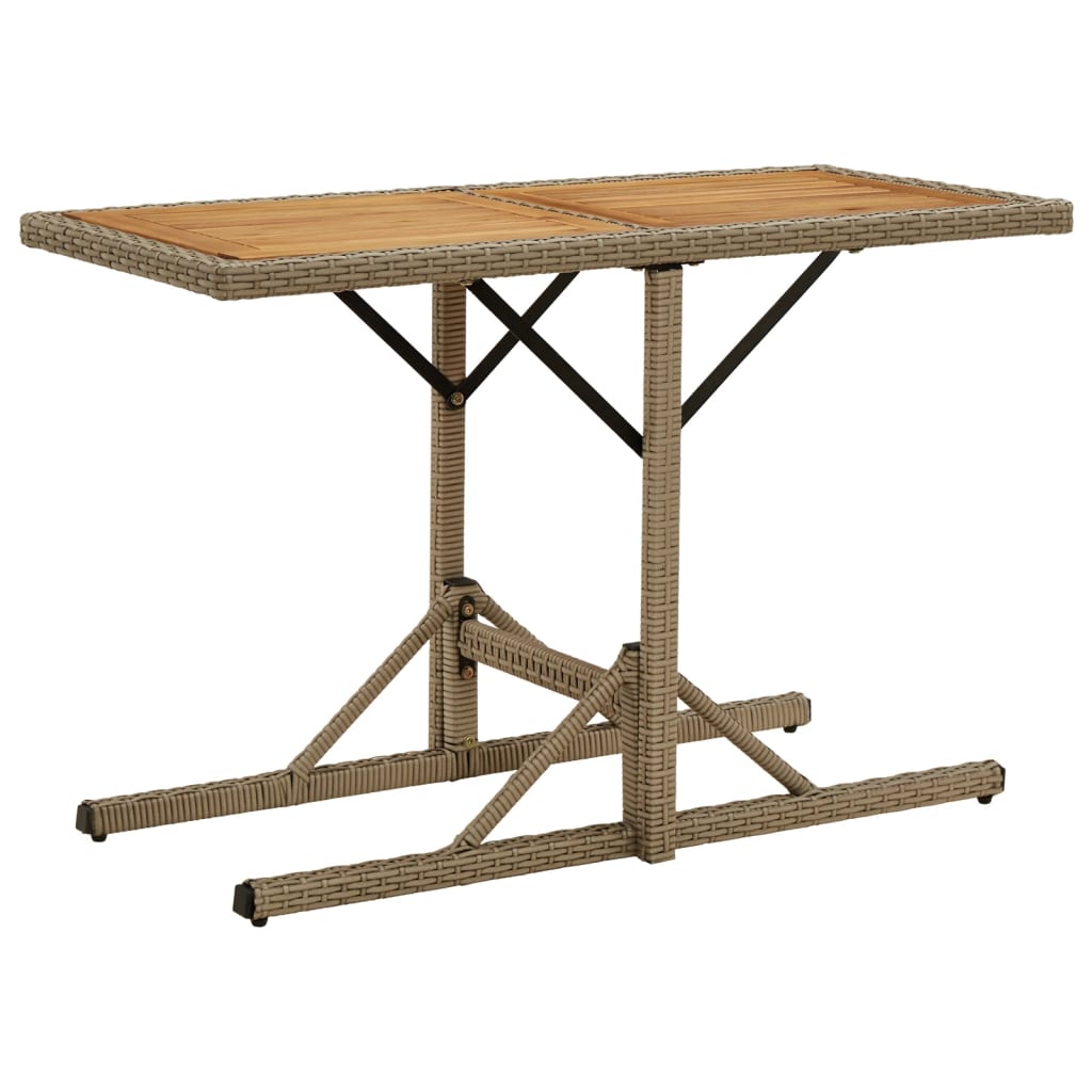 havebord massivt akacietræ og polyrattan beige