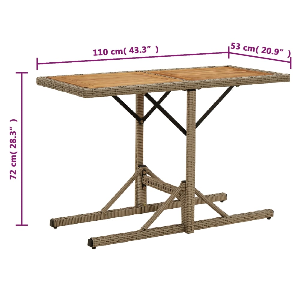 havebord massivt akacietræ og polyrattan beige