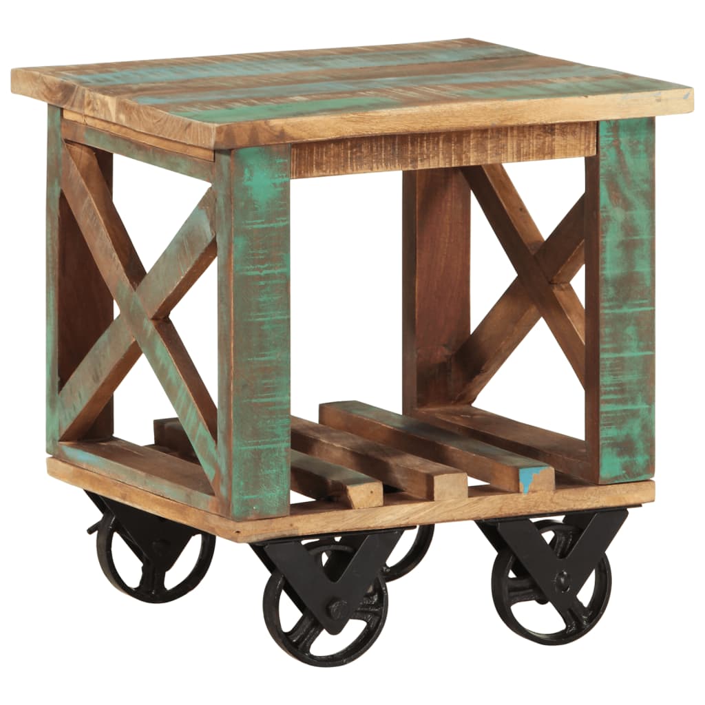 sidebord med hjul 40x40x42 cm massivt genbrugstræ
