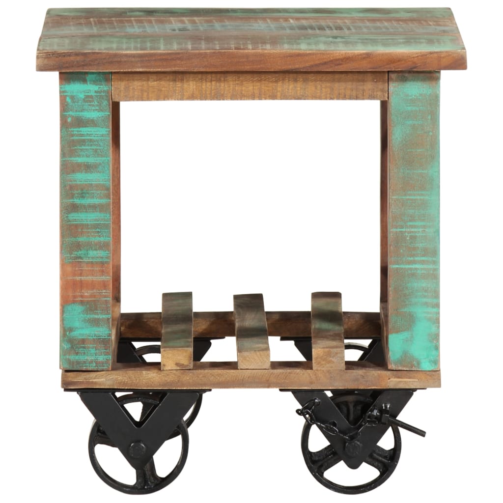 sidebord med hjul 40x40x42 cm massivt genbrugstræ