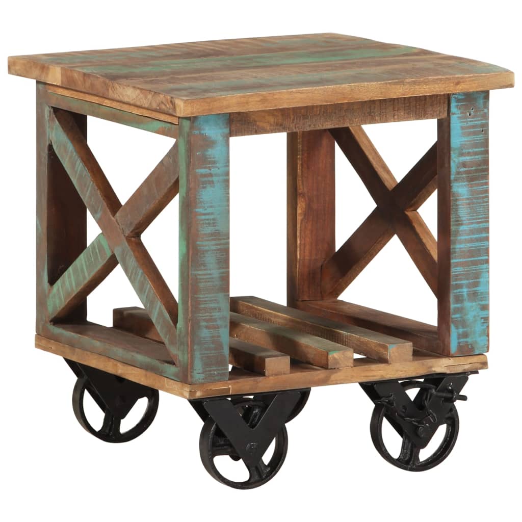 sidebord med hjul 40x40x42 cm massivt genbrugstræ