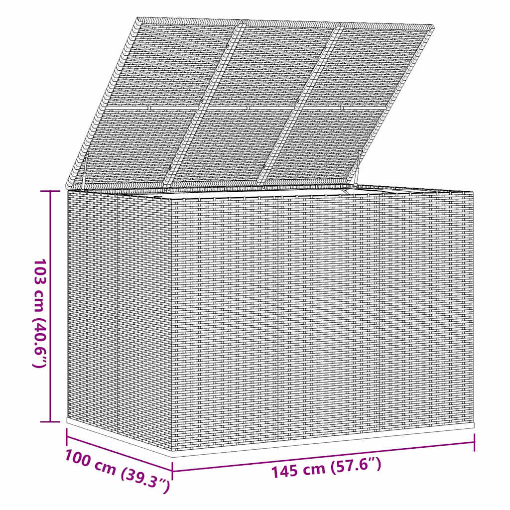 hyndeboks 145x100x103 cm polyrattan grå