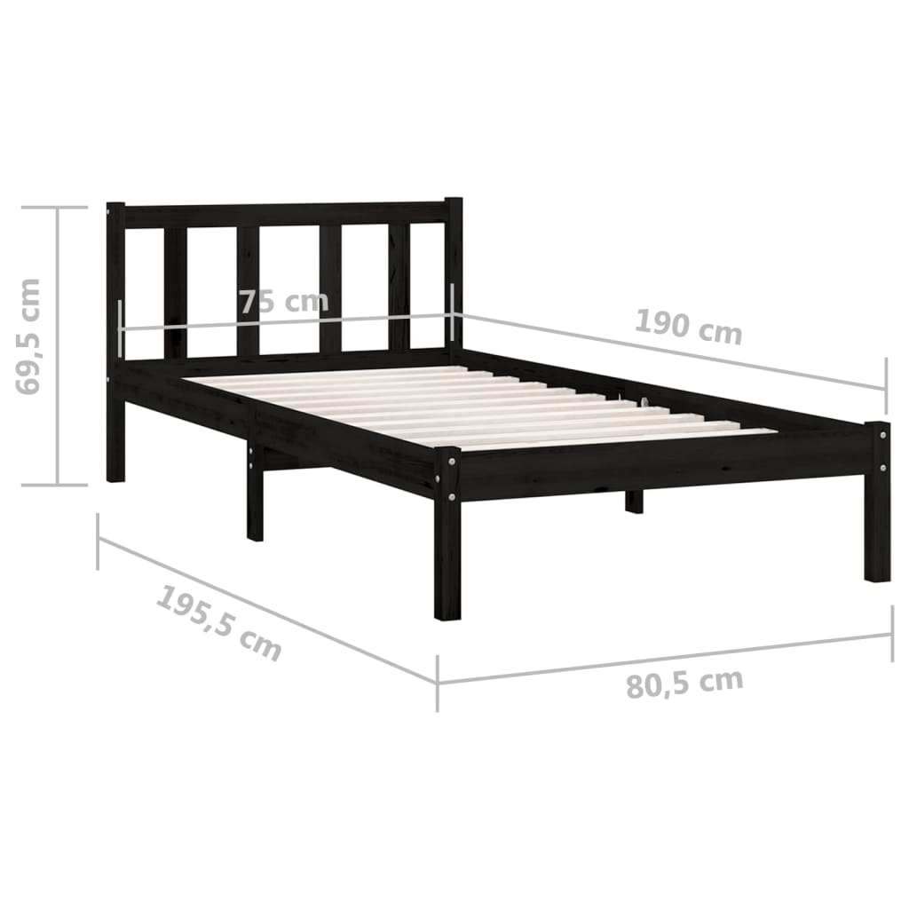 sengeramme 75x190 cm Small Single massivt fyrretræ sort