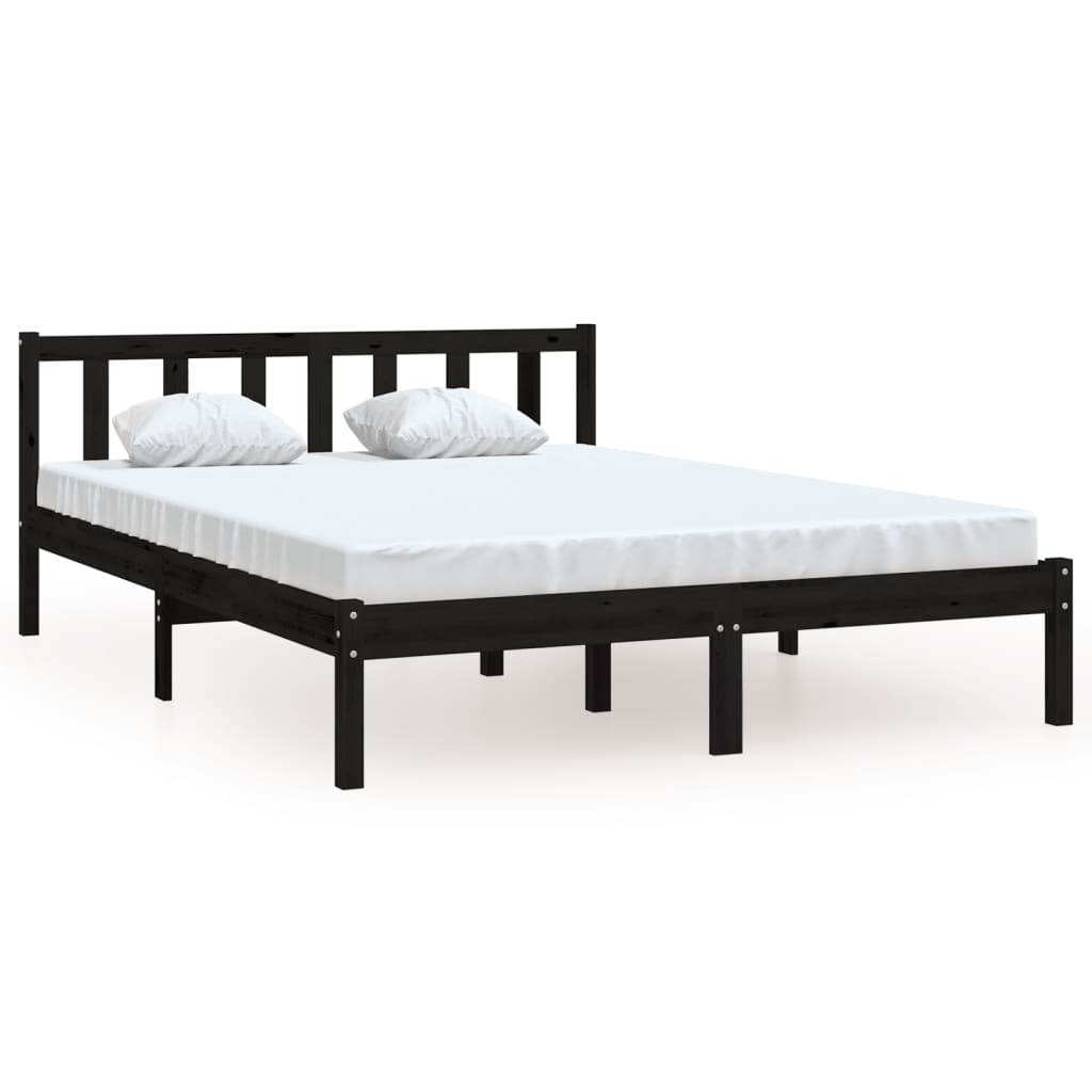 sengeramme 135x190 cm Double massivt fyrretræ sort