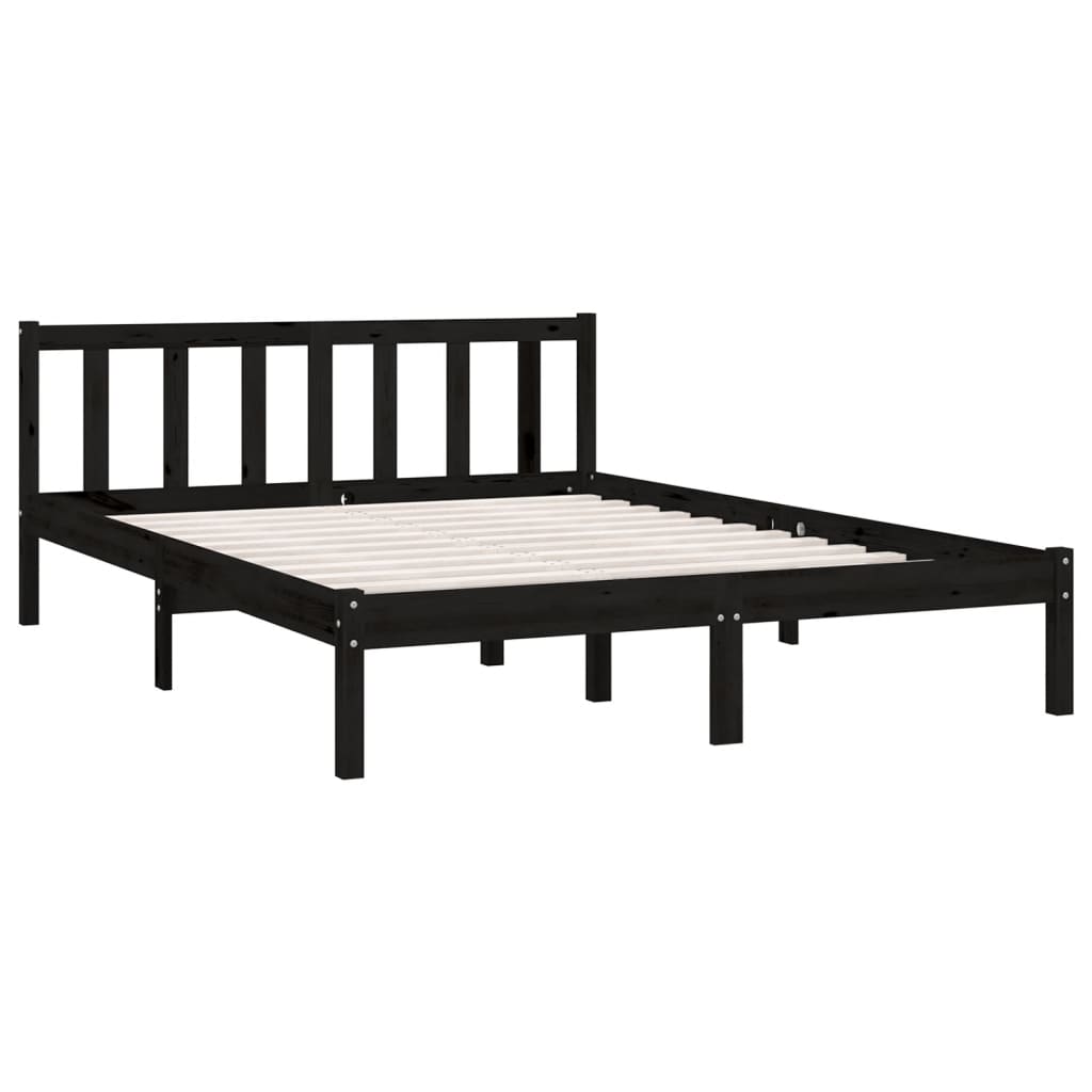 sengeramme 135x190 cm Double massivt fyrretræ sort