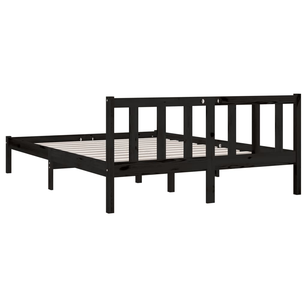 sengeramme 135x190 cm Double massivt fyrretræ sort
