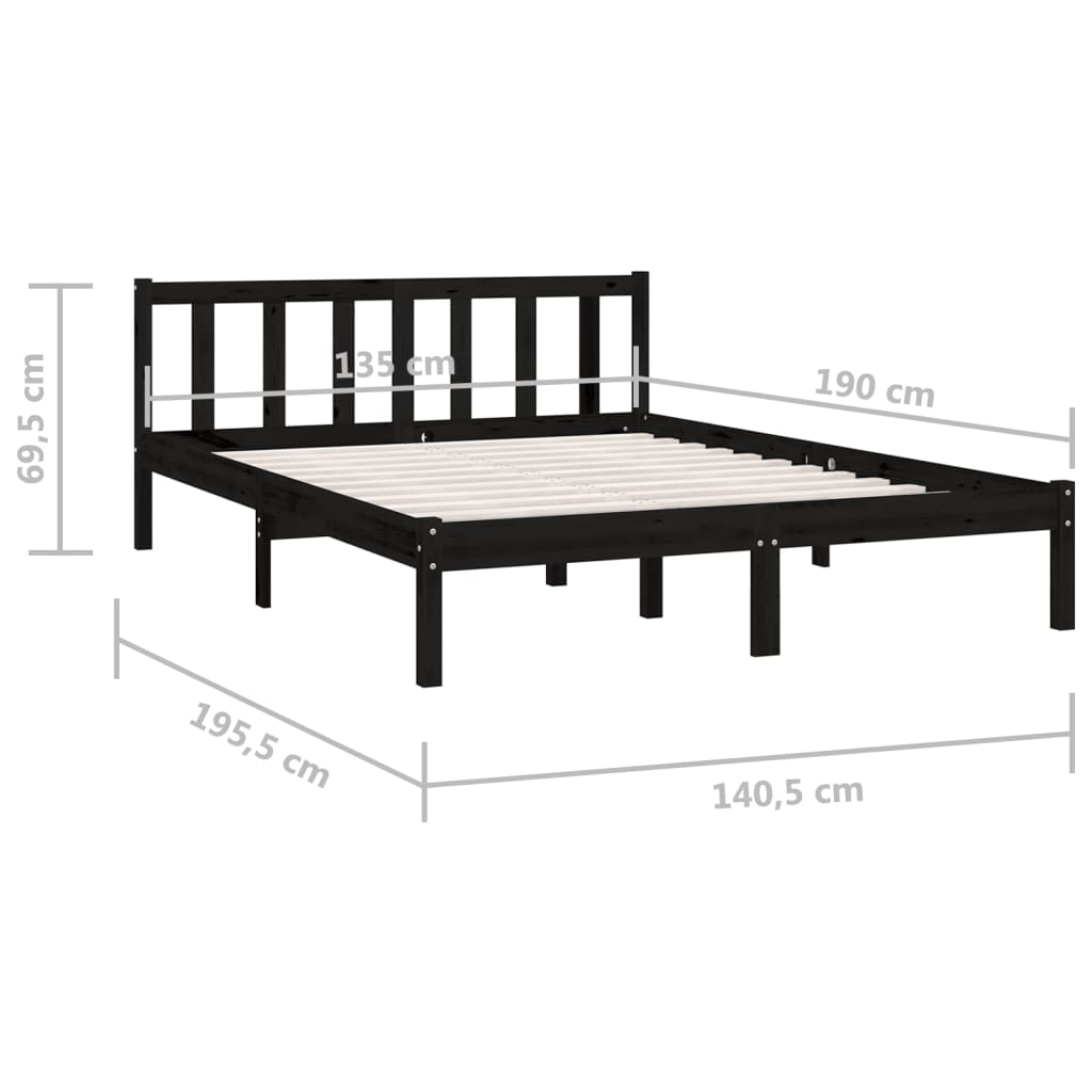 sengeramme 135x190 cm Double massivt fyrretræ sort