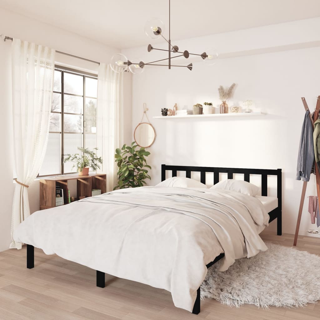 sengeramme 135x190 cm Double massivt fyrretræ sort