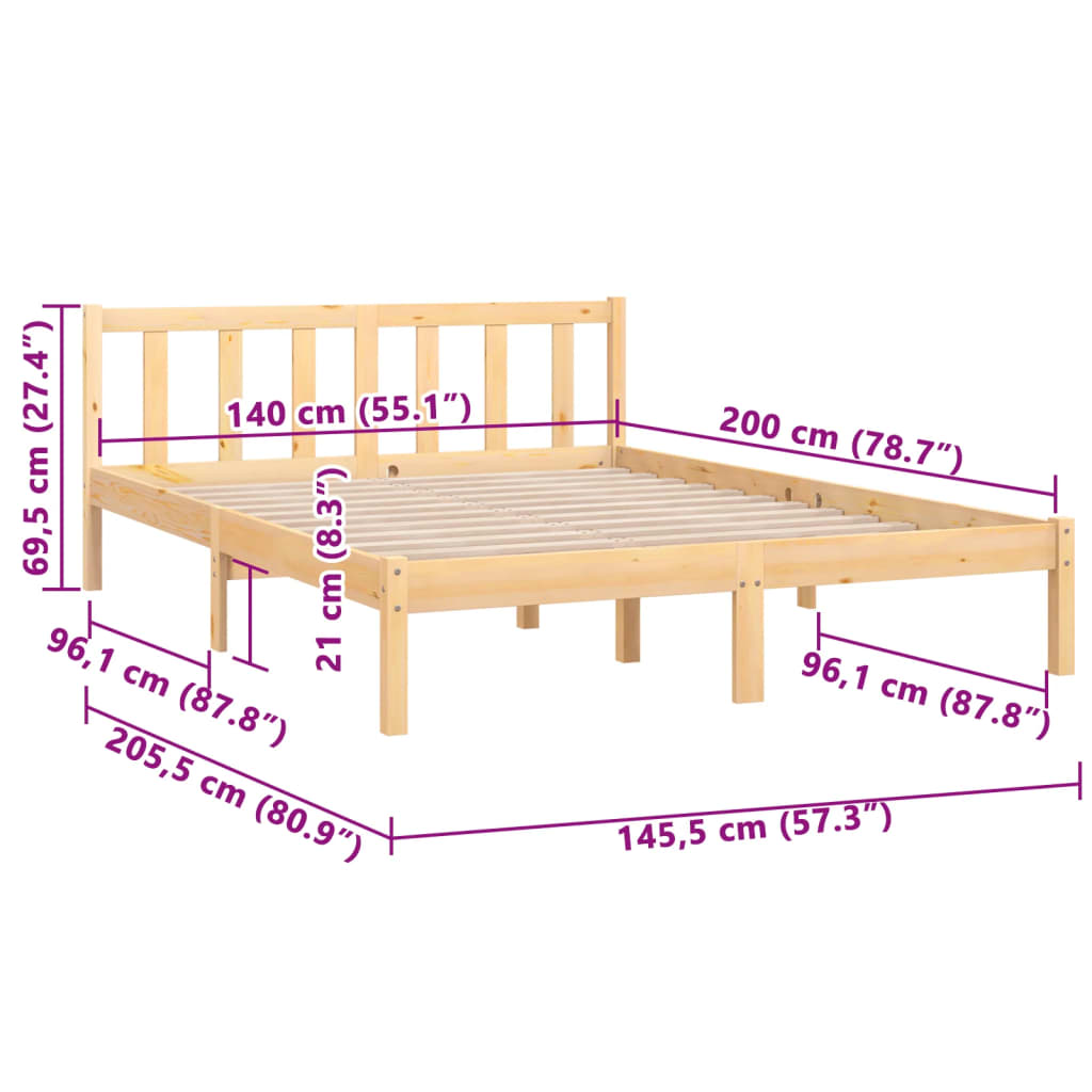 sengeramme 140x200 cm massivt fyrretræ