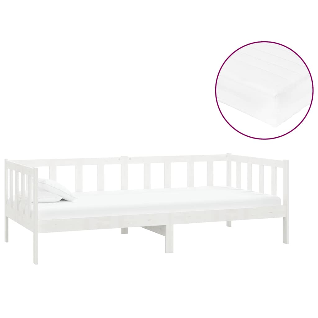 daybed med madras 90x200 cm massivt fyrretræ hvid