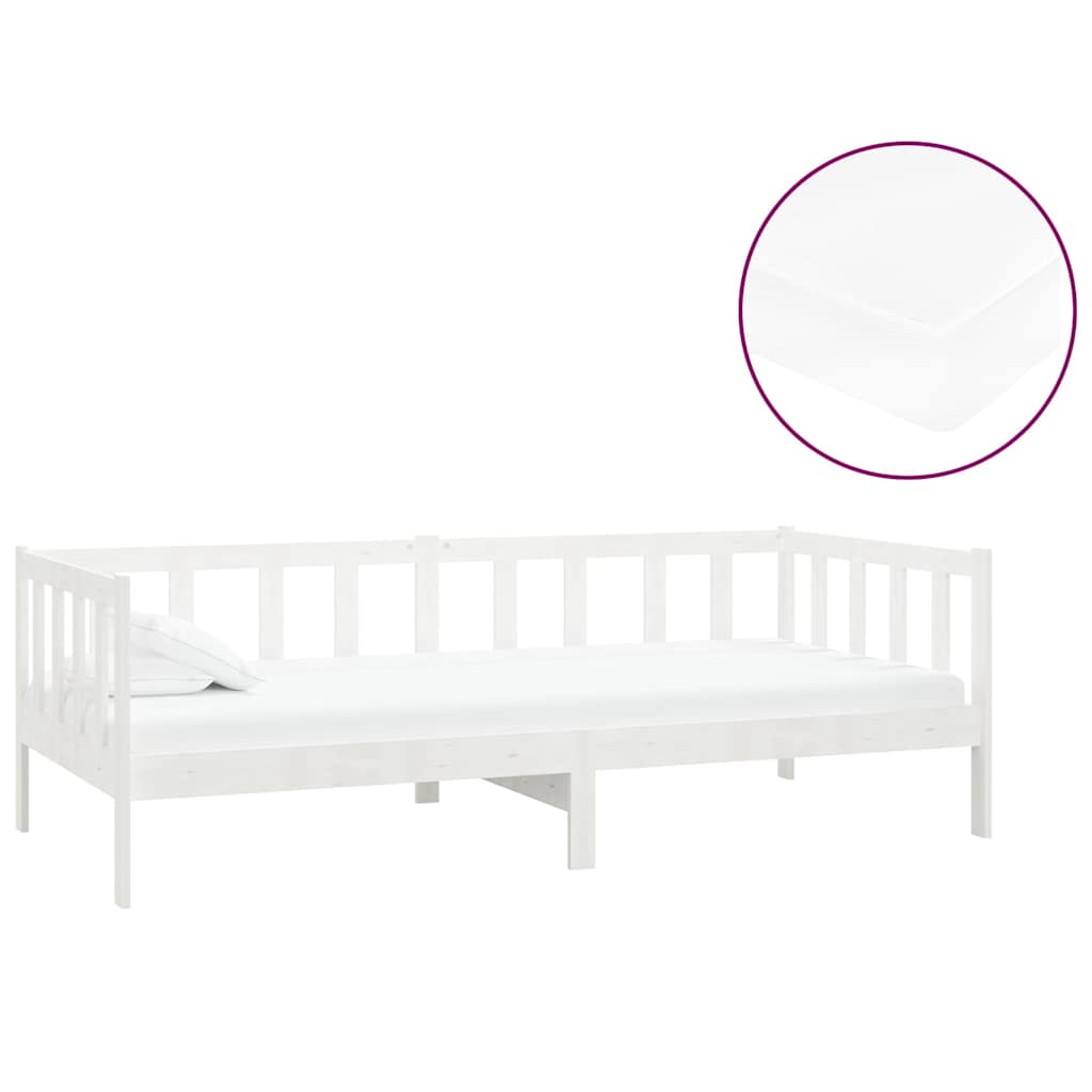 daybed med madras 90x200 cm massivt fyrretræ hvid