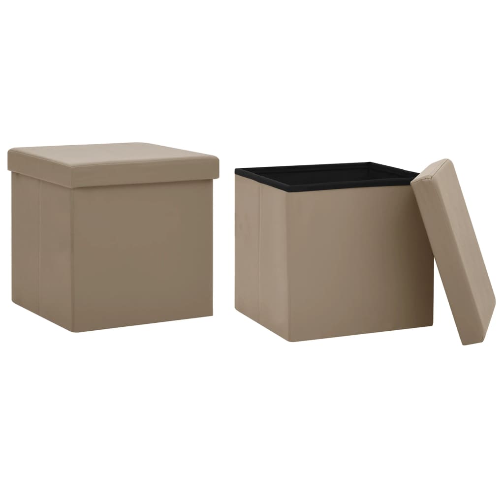 foldbare opbevaringspuffer 2 stk. PVC cappuccinofarvet