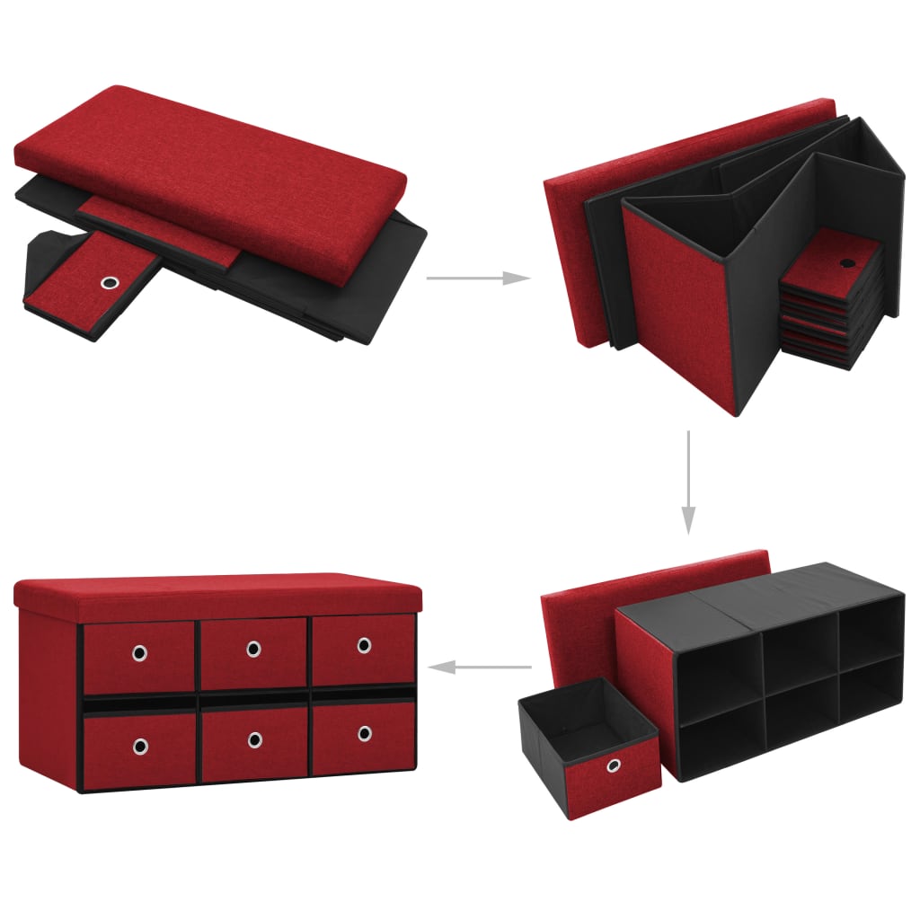 foldbar opbevaringsbænk 76x38x38 cm kunstlærred vinrød