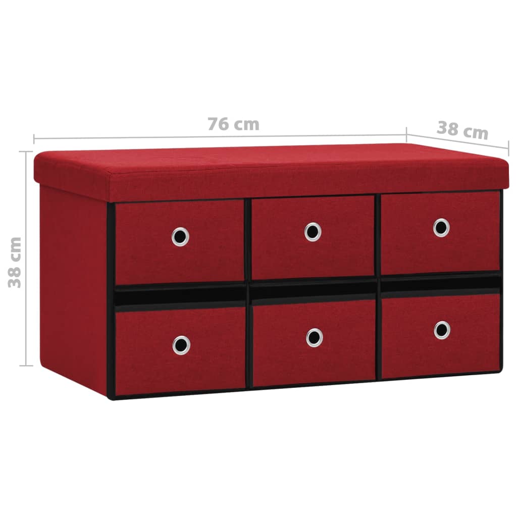 foldbar opbevaringsbænk 76x38x38 cm kunstlærred vinrød