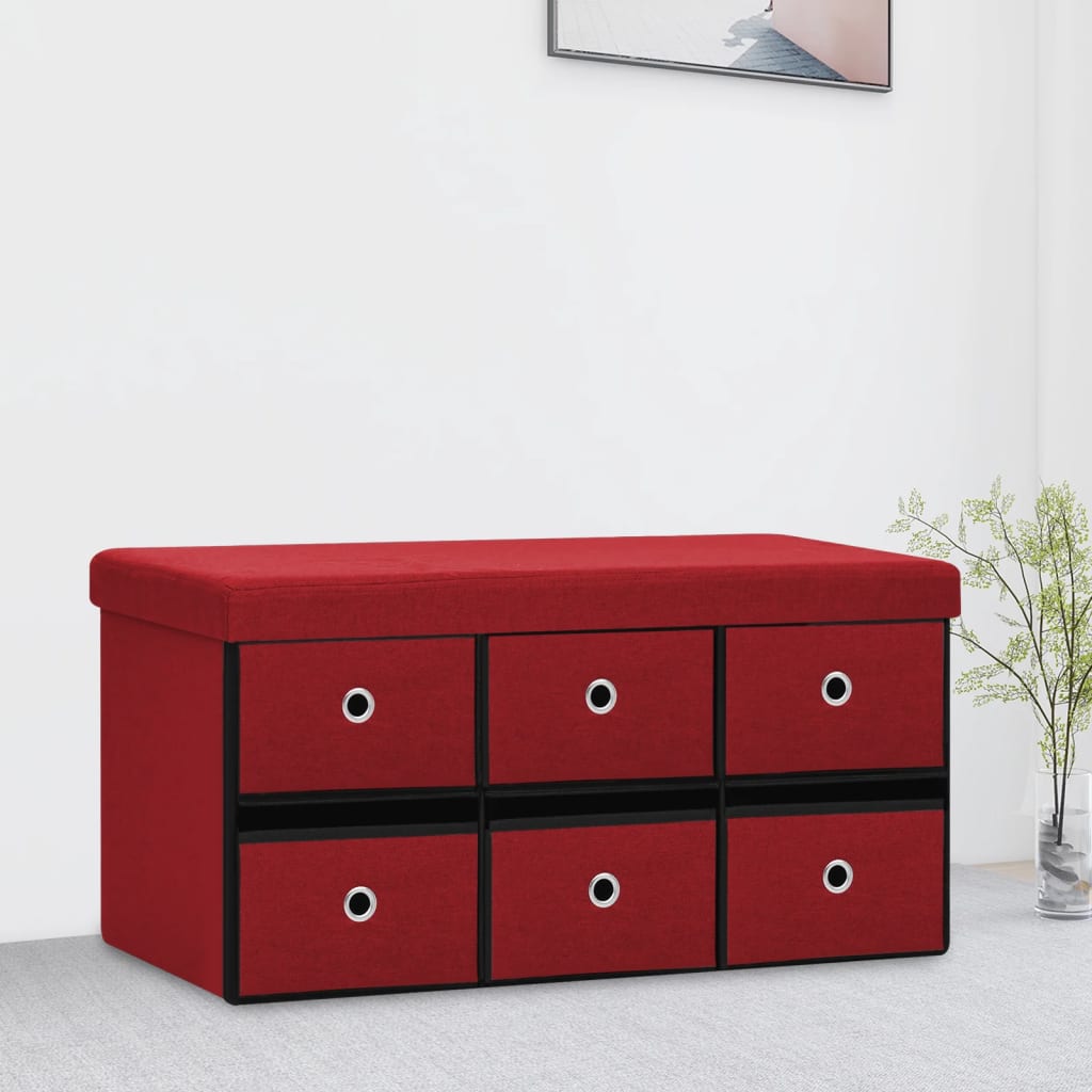 foldbar opbevaringsbænk 76x38x38 cm kunstlærred vinrød