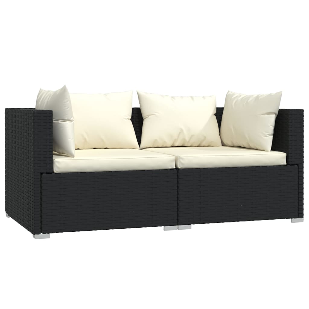 loungesæt til haven 3 dele med hynder polyrattan sort
