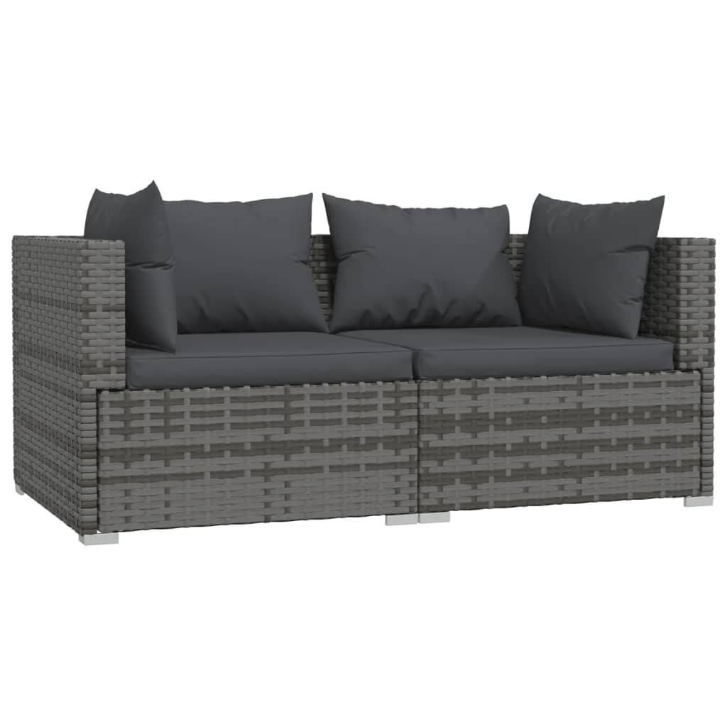 loungesæt til haven 3 dele med hynder polyrattan grå