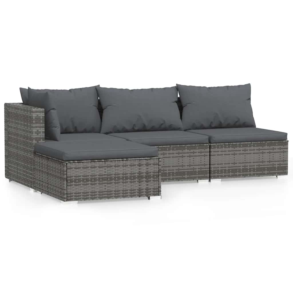 loungesæt til haven 4 dele med hynder polyrattan grå