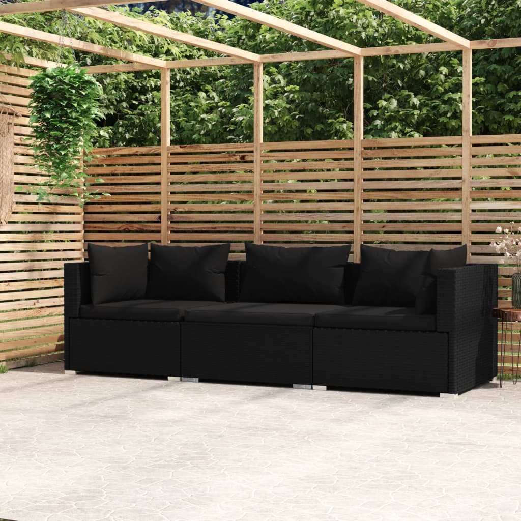 3-personers sofa med hynder polyrattan sort