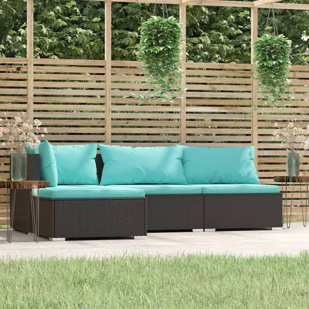 loungesæt til haven 4 dele med hynder polyrattan sort