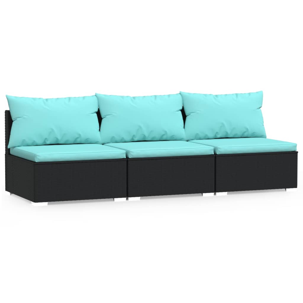 3-personers sofa med hynder polyrattan sort