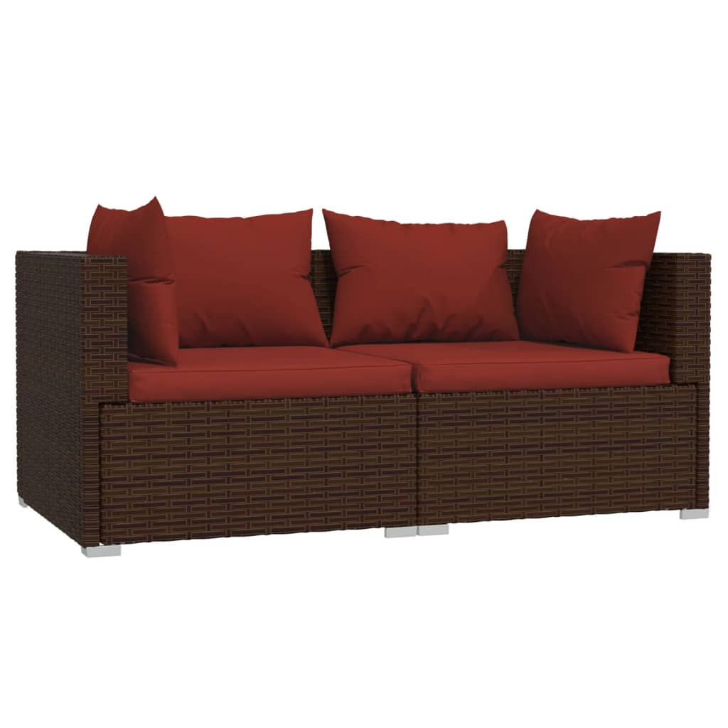 2-personers sofa med hynder polyrattan brun