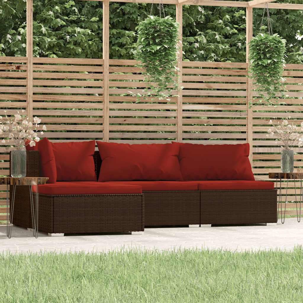 loungesæt til haven 4 dele med hynder polyrattan brun