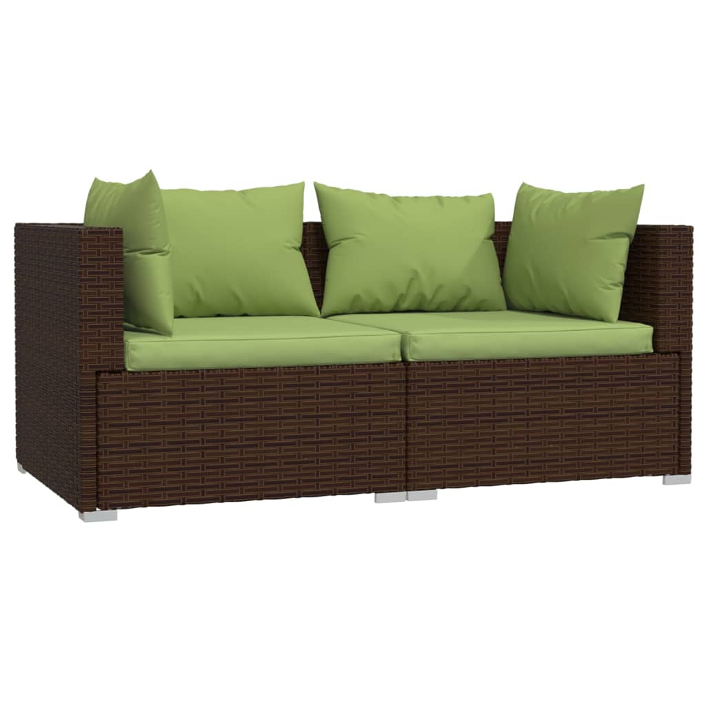 loungesæt til haven 3 dele med hynder polyrattan brun