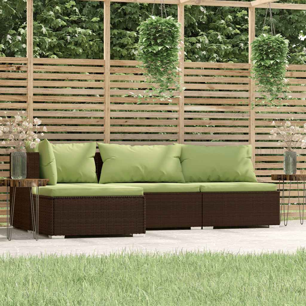 loungesæt til haven 4 dele med hynder polyrattan brun
