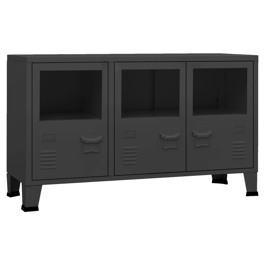 skænk 105x35x62 cm metal og glas sort
