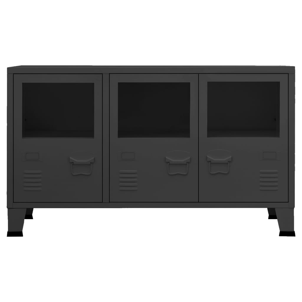 skænk 105x35x62 cm metal og glas sort