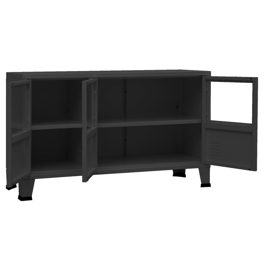 skænk 105x35x62 cm metal og glas sort