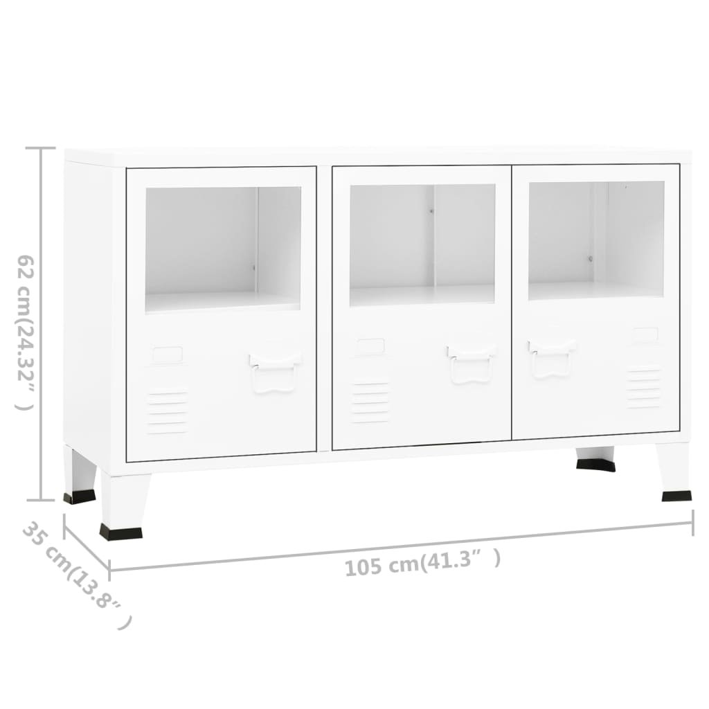 skænk 105x35x62 cm metal og glas hvid