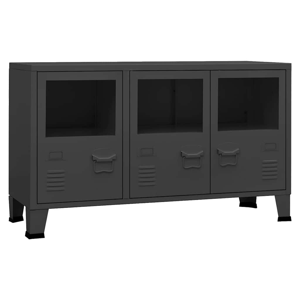 skænk 105x35x62 cm metal og glas antracitgrå